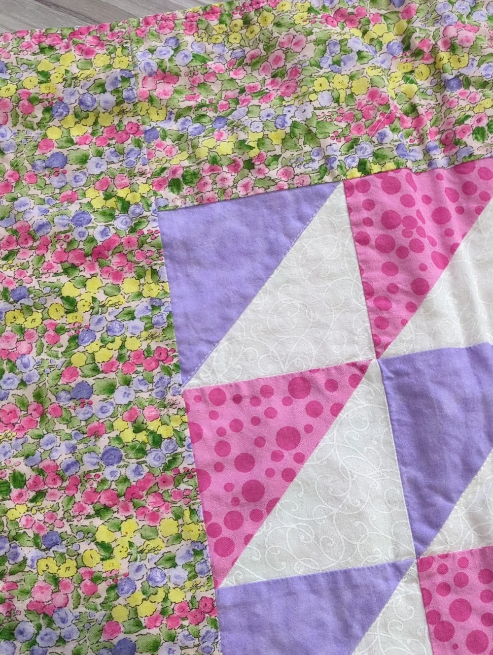 Handmade Baby Quilt Blanket Pink Purple Floral Patchwork Nursery Gift